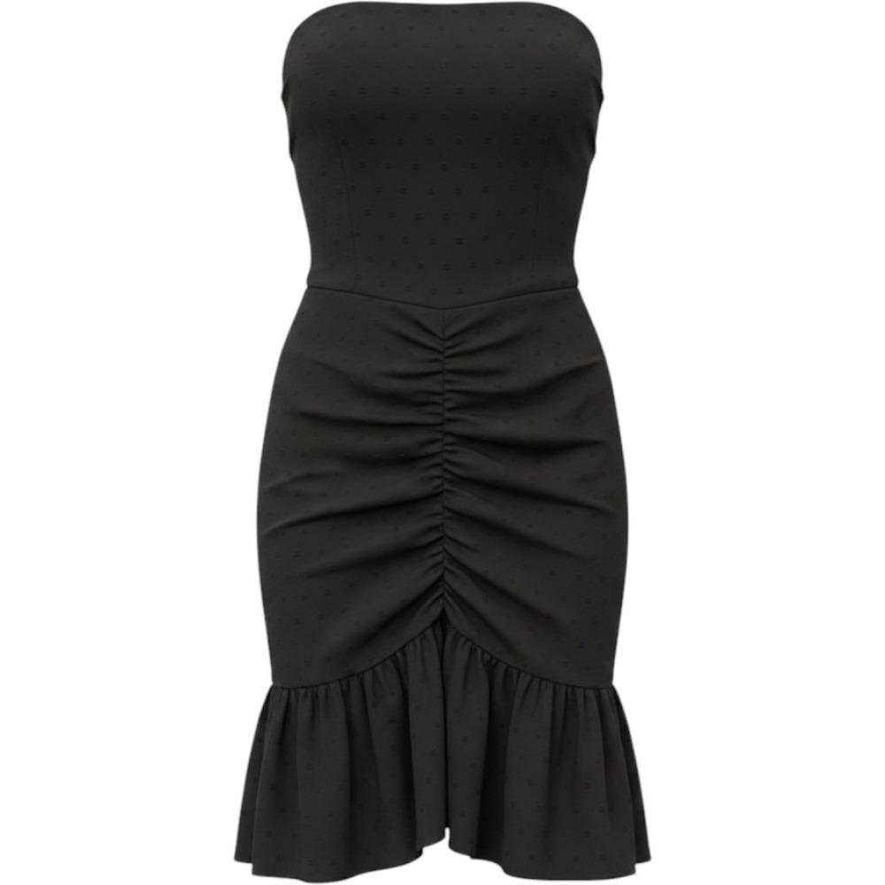 Nwt Beachsissi Black Swiss Dot Strapless Ruched Ruffle Mini Dress Small NWT